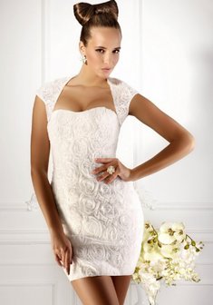 Свадебное платье В44632. С прямой юбкой, короткое без шлейфа.